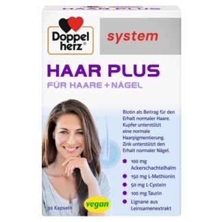 Abbildung der Produktverpackung Doppelherz system HAAR PLUS Frontansicht
